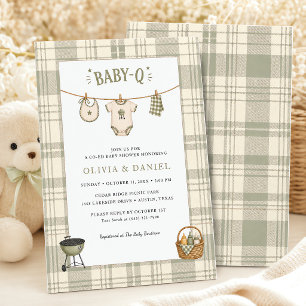 Salie groene Gingham Baby Shower Rustieke BBQ Kaart