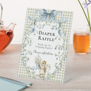 Salie Groene Gingham Bosland Eekhoorn Luier Raffle Reclamebord Met Voetstuk
