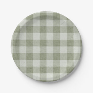 Salie Groene Gingham Buffalo Rut Linnen Textuur Papieren Bordje