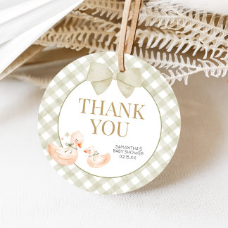 Salie Groene Gingham Dwaas Gans Babyshower Bedankjes Labels