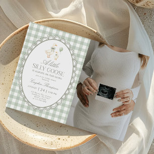Salie Groene Gingham Dwaze Gans Baby Borrel Foto Kaart