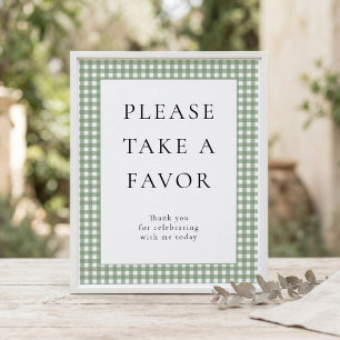 Salie groene Gingham Favor Baby Shower Bord Poster