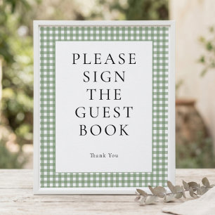 Salie Groene Gingham Gastboek Baby Shower Bord Poster