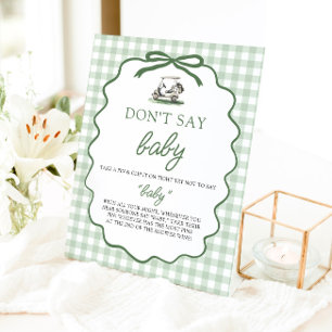 Salie Groene Gingham Golf Zeg Niet Baby Baby Showe Reclamebord Met Voetstuk