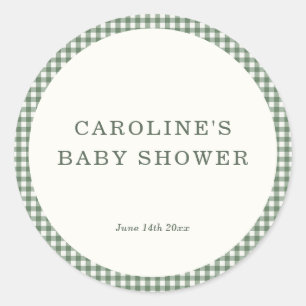 Salie Groene Gingham Plaid Retro Baby Borrel Ronde Sticker