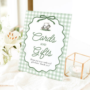 Salie Groene Gingham Strik Golf Kaarten en Cadeaus Reclamebord Met Voetstuk
