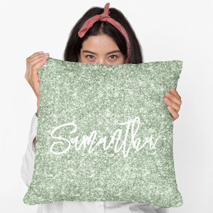 Salie Groene Glitter Kwast Lettertype Kussen
