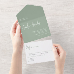 Salie Groene Handgeschreven Moderne Typografie Tro All In One Uitnodiging