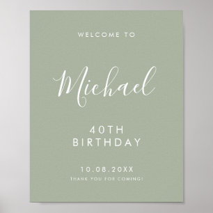Salie Groene Handgeschreven Script 40e Verjaardag Poster
