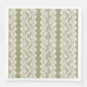 Salie groene Ikat, Tafelrand met schelprand Servet