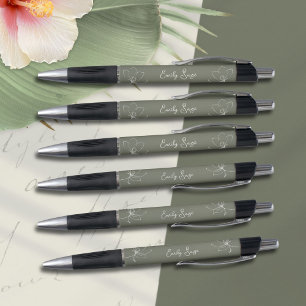 Salie Groene Ivoren Bloemlijn Kunst Minimalistisch Pen