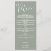 Salie Groene Kalligrafie Scriptie Bruiloft Menu (Voorkant)