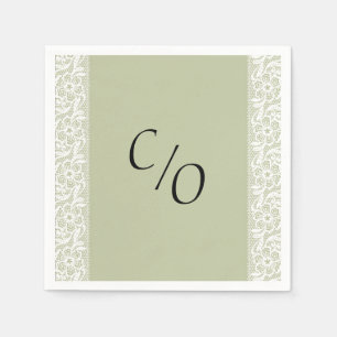 Salie Groene Kant Elegante Trouw Monogram Servet