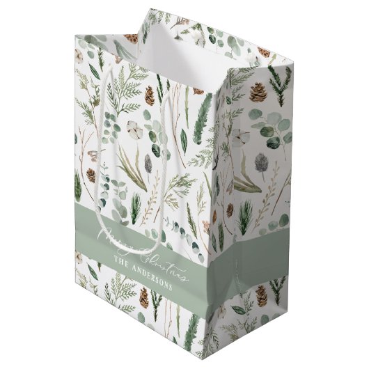 Salie groene kerst moderne minimale botanische wik medium cadeauzakje (Voorkant Gekanteld)