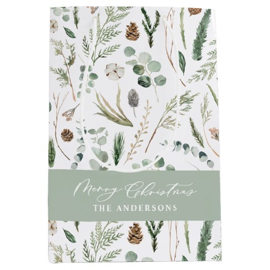 Salie groene kerst moderne minimale botanische wik medium cadeauzakje (Voorkant)