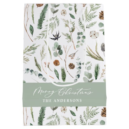 Salie groene kerst moderne minimale botanische wik medium cadeauzakje (Achterkant)