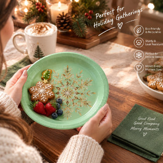 Salie groene kerst servetten met gouden sneeuwvlok papieren bordje