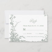 Salie Groene Klassieke Bloemrijke Frame Huwelijks RSVP Kaartje (Voorkant)