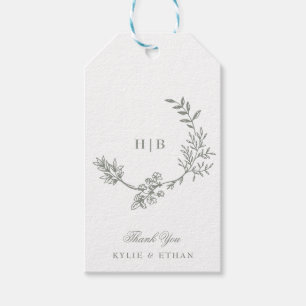 Salie Groene Klassieke Krans Monogram Foto Bruilof Cadeaulabel