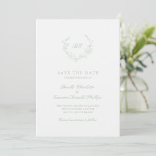 Salie Groene Krans Monogram QR Code Elegante Trouw Save The Date