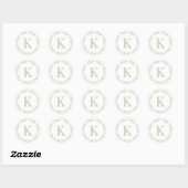 Salie groene krans monogram ronde sticker (Vel)