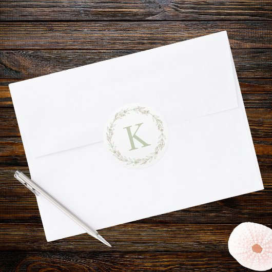 Salie groene krans monogram ronde sticker