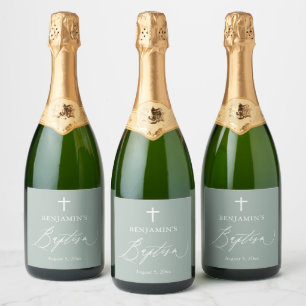 Salie Groene Kruis Doop Bruisende Wijnfles Lab Sparkling Wijnetiket