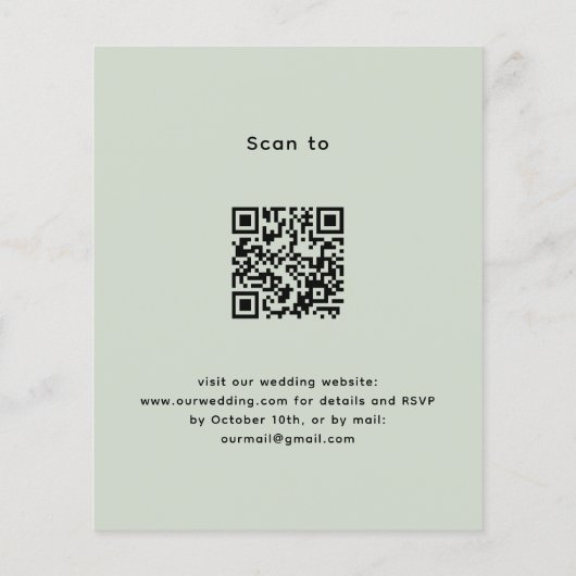 Salie groene lavendel QR code RSVP budget bruiloft (Achterkant)