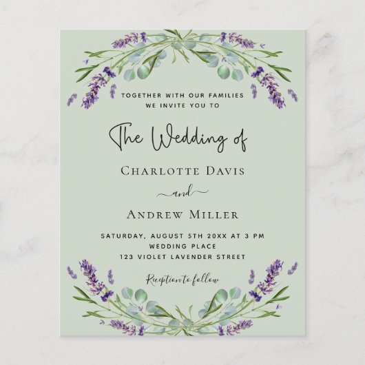 Salie groene lavendel QR code RSVP budget bruiloft (Voorkant)