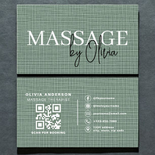 Salie Groene Linnen Massage Therapeut QR Code Visitekaartje