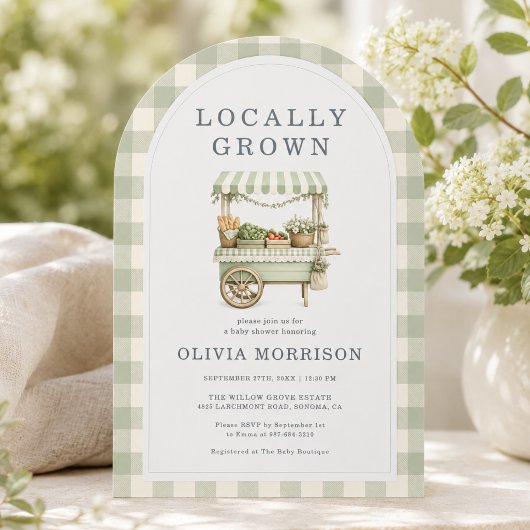 Salie Groene Lokale Gingham Baby Shower Kaart