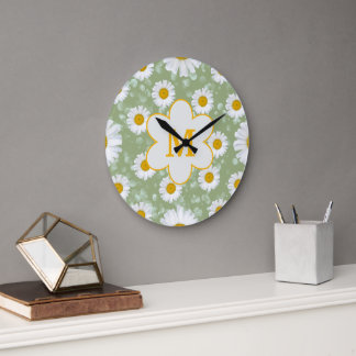 Salie Groene Madeliefje Bloem Monogram Grote Klok
