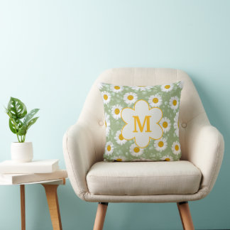 Salie Groene Madeliefje Wildbloem Monogram Worp Ku Kussen