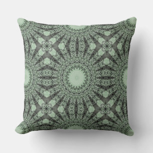 Salie Groene Mandala met Blad-Geïnspireerd Patroon Kussen