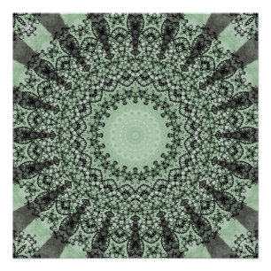 Salie Groene Mandala met Blad-Geïnspireerd Patroon Perfect Poster