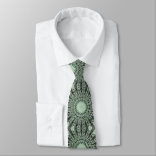 Salie Groene Mandala met Blad-Geïnspireerd Patroon Stropdas