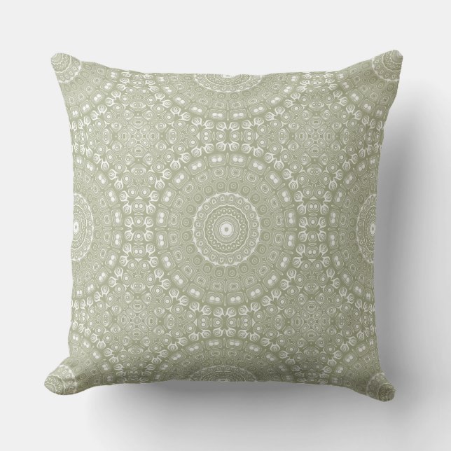 Salie Groene Mandala Patroon Kussen (Voorkant)
