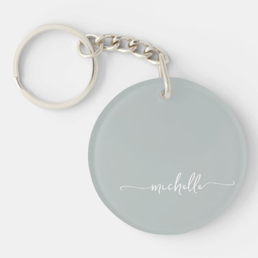 Salie Groene Minimalistische  Monogram Naam Schrif Sleutelhanger (Voorkant)
