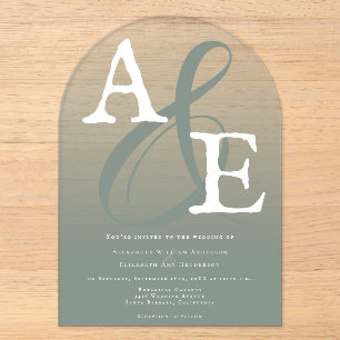 Salie Groene Minimalistische Monogram Trouwdag Acryl Uitnodigingen