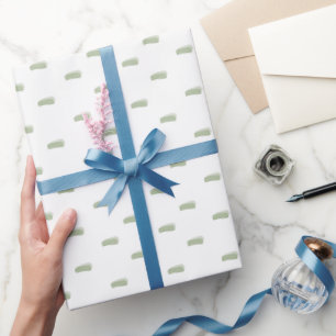 Salie Groene Minimalistische Strepen op Wit Cadeaupapier