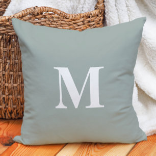 Salie Groene Moderne Boerderij Monogram Kussen