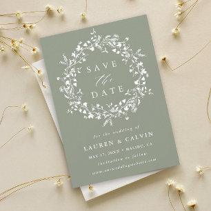 Salie groene moderne boho wilde bloem bruiloftsfot save the date