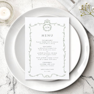 Salie Groene Moderne Klassieke Franse Frame Huweli Menu