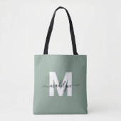 Salie Groene Moderne Script Naam Monogram Draagtas (Voorkant)