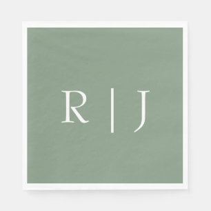 Salie Groene Monogram Beginletters Trouwen Servet