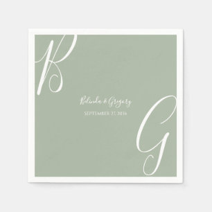 Salie Groene Monogram Beginletters Trouwen Servet