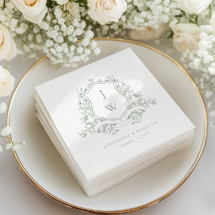 Salie Groene Monogram Bloemenkroon Elegante Trouw Servet