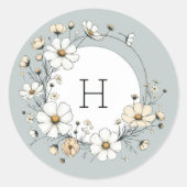 Salie Groene Monogram Boho Bloemen Persoonlijk Ronde Sticker (Voorkant)