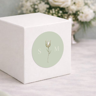 Salie Groene Monogram Huwelijk Ronde Sticker