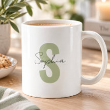 Salie Groene Monogram Letter Calligrafie Naam